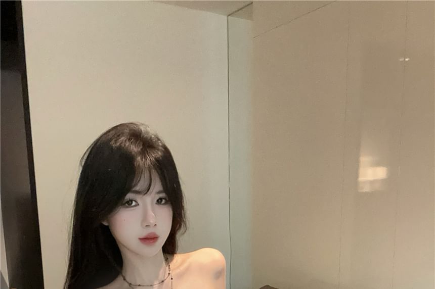 Ruched Tube Top Paisley Print Slit