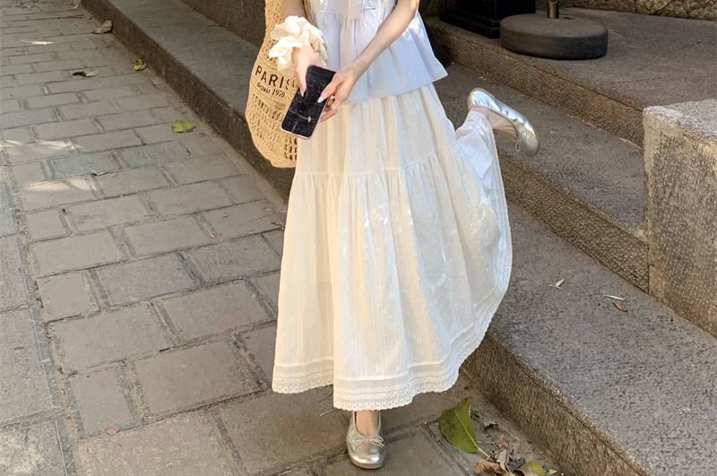 Puff-Sleeve Accent Blouse Bow Neck Lace Trim Crew