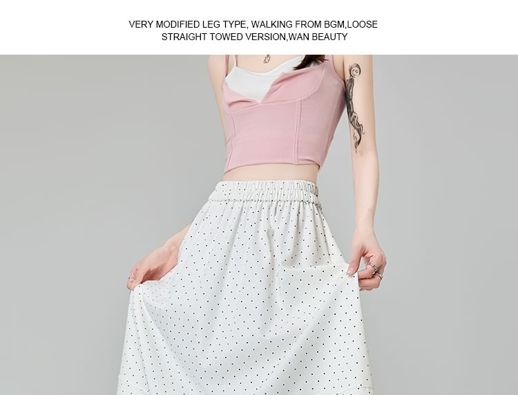 Midi Waist Dotted Panel Lace High Skirt A-Line