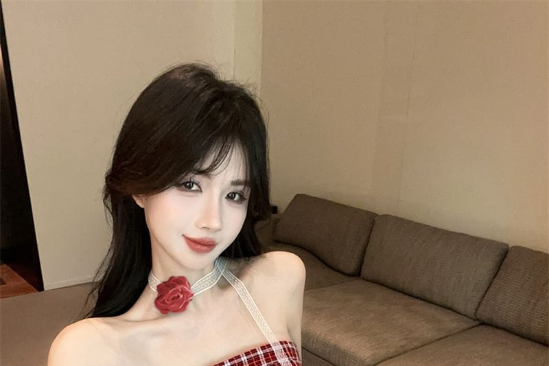 Tube Ruched Top Asymmetrical Plaid