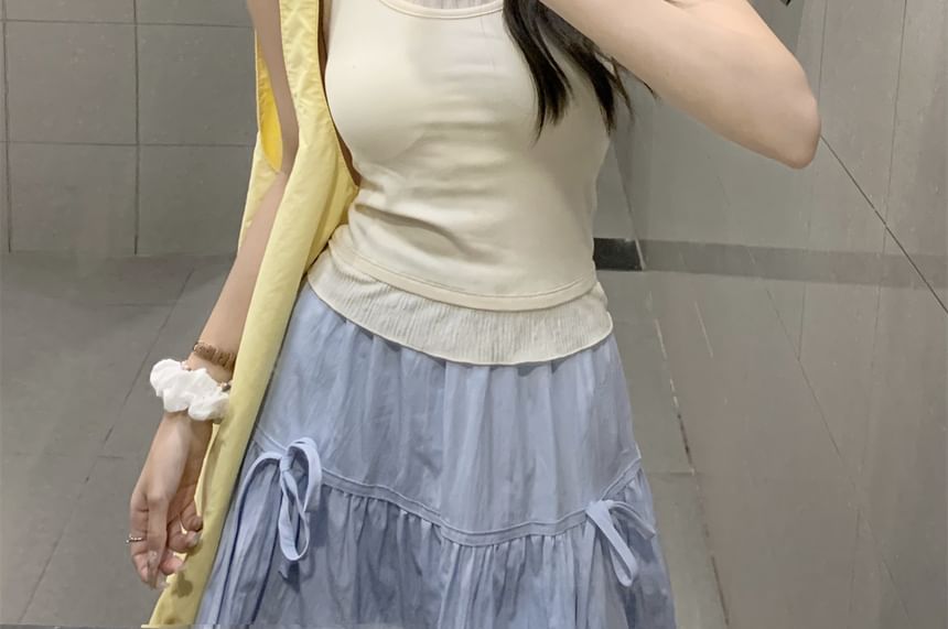 Neck Tone Edge Top Lettuce Two Mock Crop Two-Piece Camisole Scoop