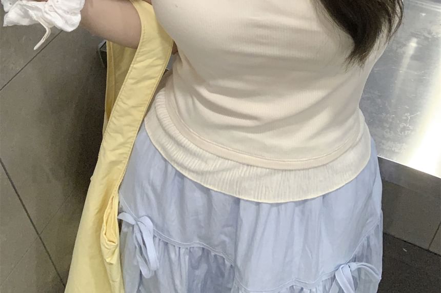 Neck Tone Edge Top Lettuce Two Mock Crop Two-Piece Camisole Scoop