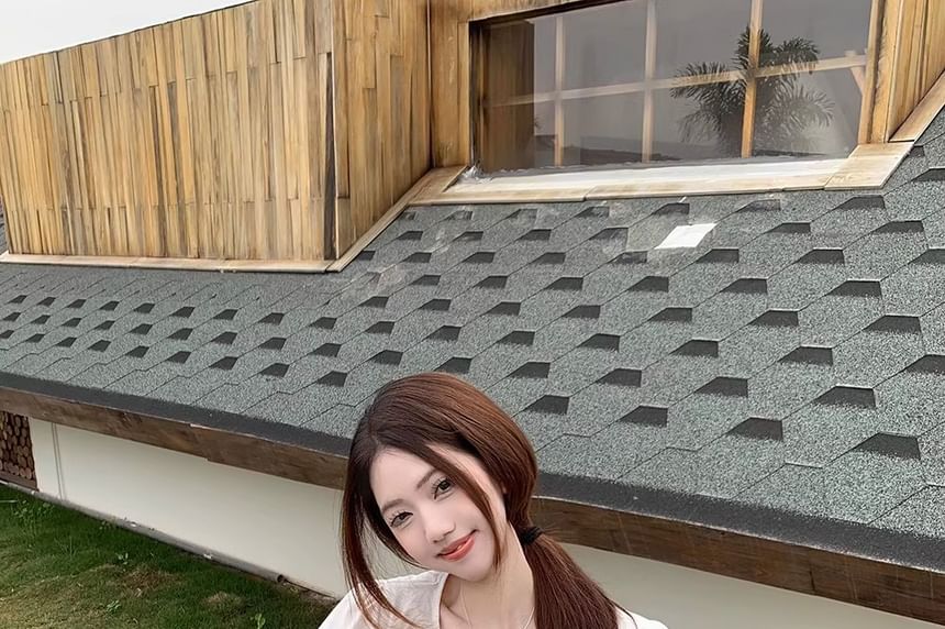 Tie Short-Sleeve Blouse Lace Panel Plain Notch Layered Neck Front