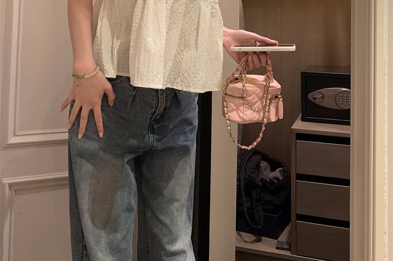 Plain Cami V-Neck Top Crop Flowy