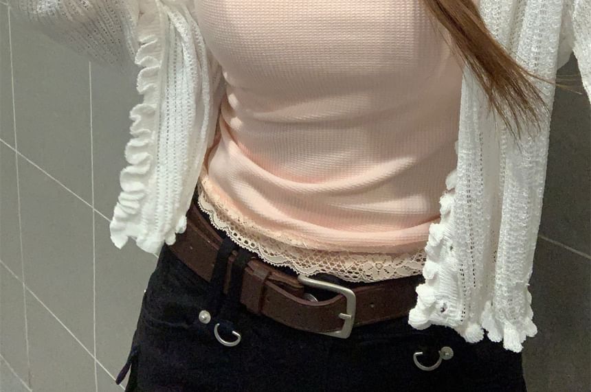 Tank Lace Top Scoop Neck Accent Panel Bow Fit Slim Crop