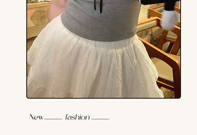 Plain Crop V-Neck Accent Top Trim Bow Cami Lace