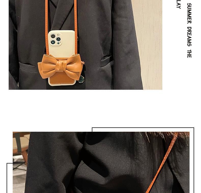 Faux Lanyard Phone Card Case with Holder Leather Bow