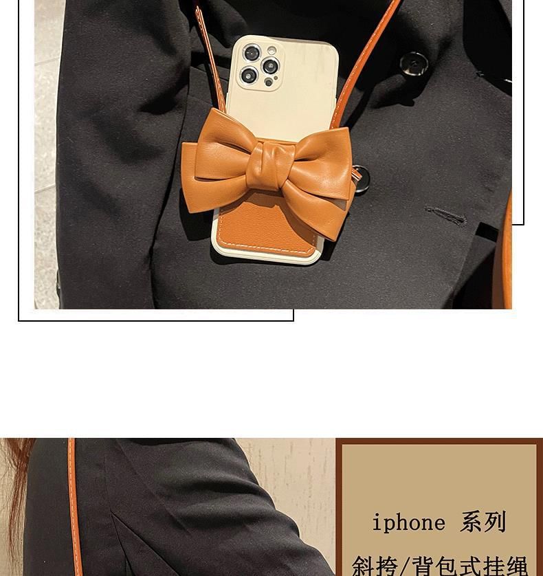 Faux Lanyard Phone Card Case with Holder Leather Bow