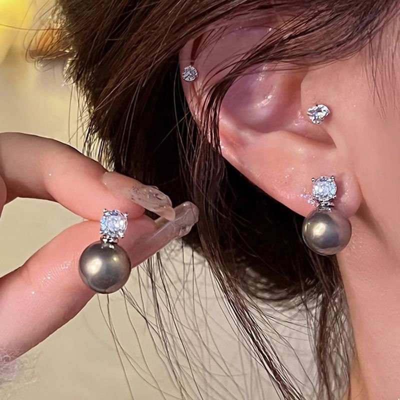 Necklace Stud Faux Pearl Earring Rhinestone Pendant /