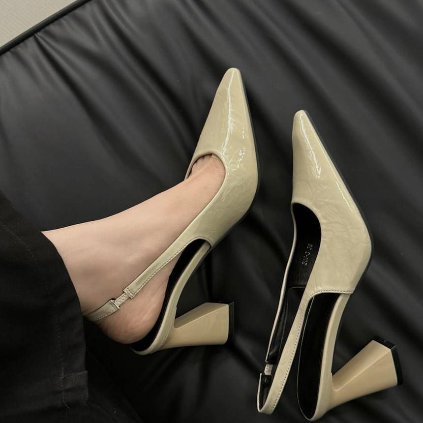 Toe Block Pointed Heel Pumps Slingback