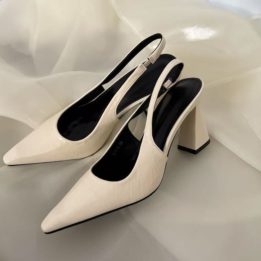 Toe Block Pointed Heel Pumps Slingback