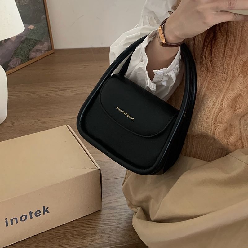 Faux Bag Top Leather Crossbody Handle Flap