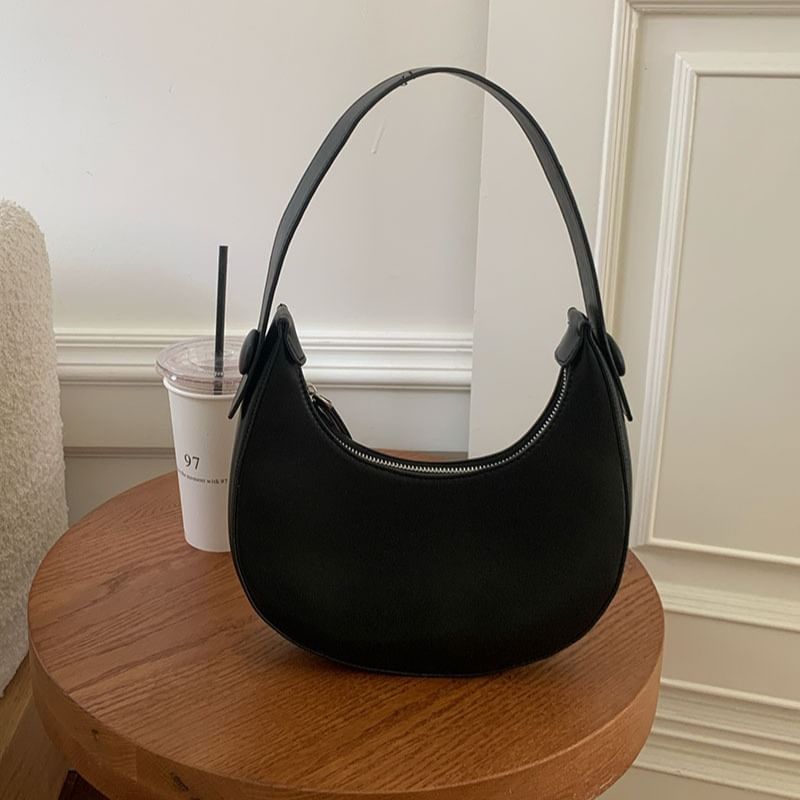 Leather Plain Faux Shoulder Bag
