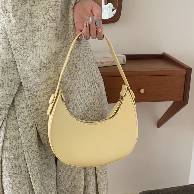 Leather Plain Faux Shoulder Bag