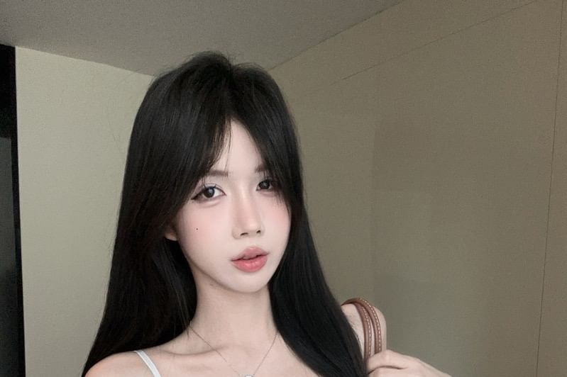 Lace Trim Slit Top Fit Camisole Slim