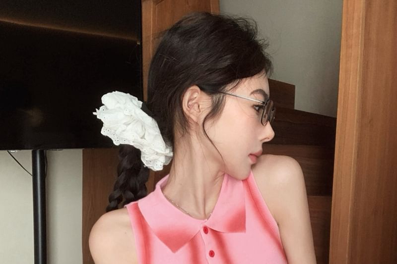 Crop Tank Trim Contrast Henley Top Collar Slim Fit