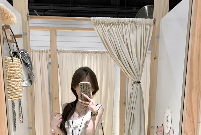 Midi Plain Sleeveless Dress Asymmetrical Ruffle Trim A-Line