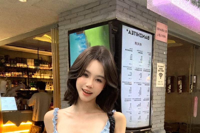 Bodycon Spaghetti Dress Ruffle Bow Mini Plain Strap Trim