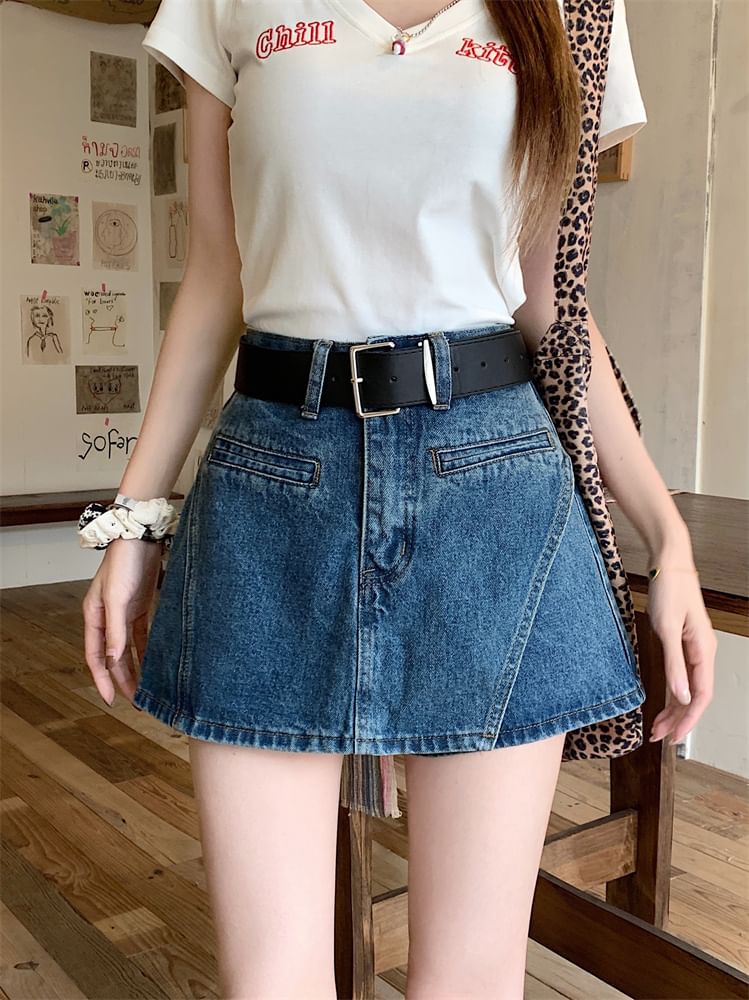 Asymmetrical High Skort Belt Denim + Set: Waist