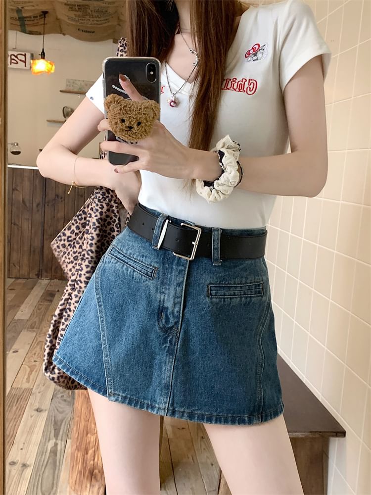 Asymmetrical High Skort Belt Denim + Set: Waist