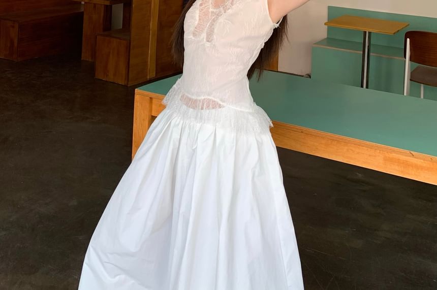 Slim High Rise Tank Panel Skirt Top Plain A-Line / Lace Fit Maxi