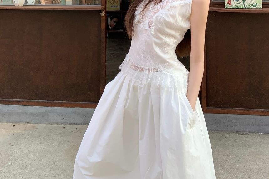 Slim High Rise Tank Panel Skirt Top Plain A-Line / Lace Fit Maxi