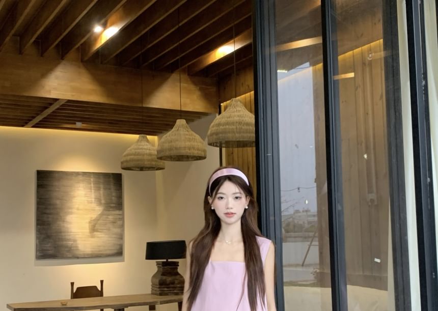 Sleeveless Midi Asymmetrical Square Paneled Dress A-Line Neck