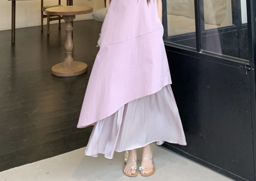 Sleeveless Midi Asymmetrical Square Paneled Dress A-Line Neck