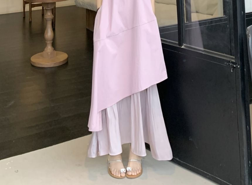 Sleeveless Midi Asymmetrical Square Paneled Dress A-Line Neck