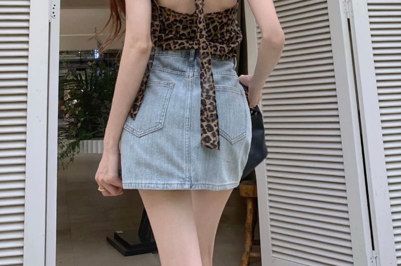 High Pencil Mini Rhinestone Striped Skirt Rise Denim