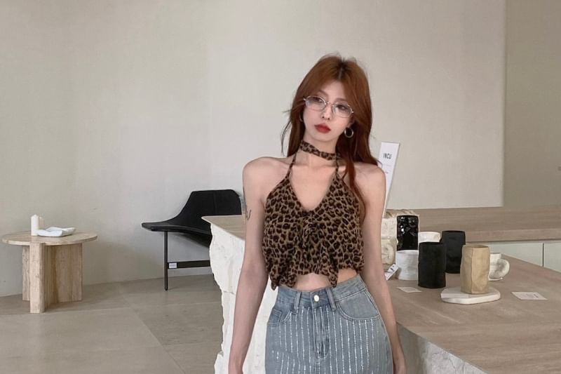 High Pencil Mini Rhinestone Striped Skirt Rise Denim