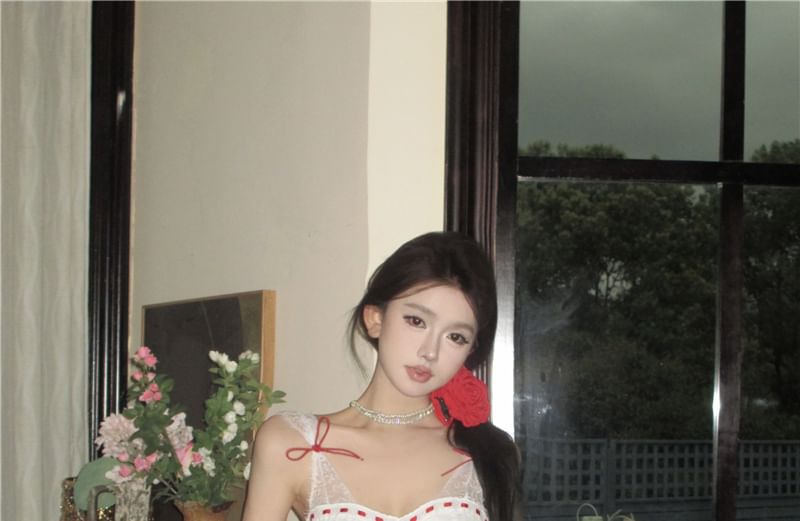 Lace Corset Mini Bow Sleeveless Dress A-Line Panel Tone Two