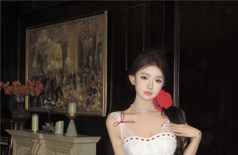 Lace Corset Mini Bow Sleeveless Dress A-Line Panel Tone Two