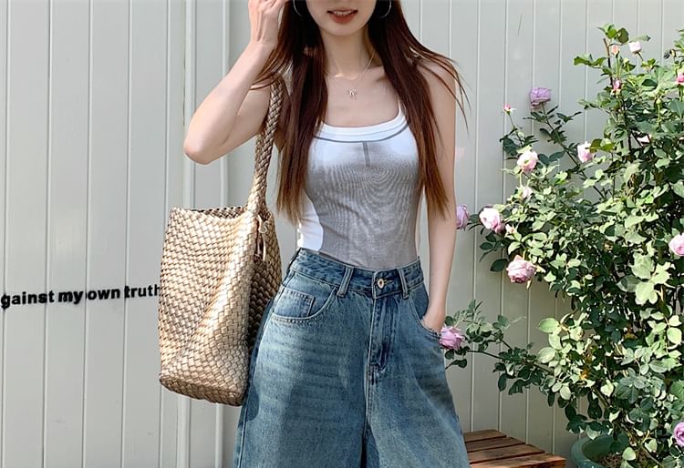 Rise Capri Washed Leg Wide High Jeans