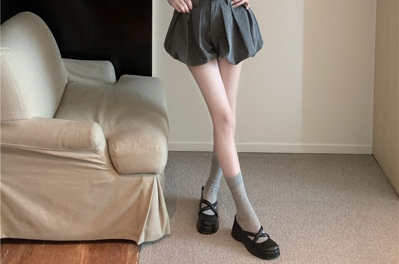 Top Neck / Square Dotted Shorts Hem Crop Bubble Tank High Fit Waist Slim