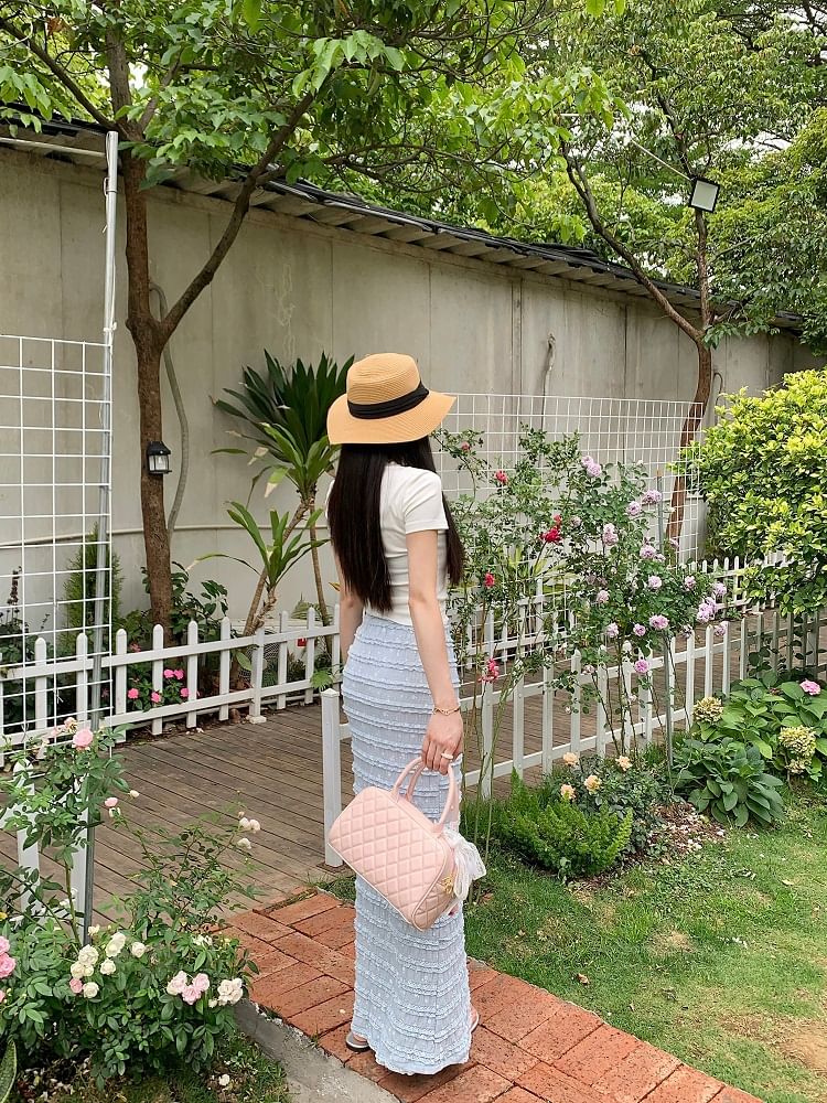 Skirt Rise Tiered Pencil Floral High Maxi