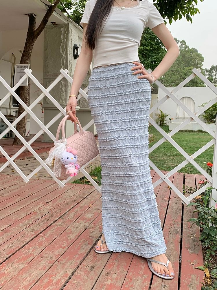 Skirt Rise Tiered Pencil Floral High Maxi