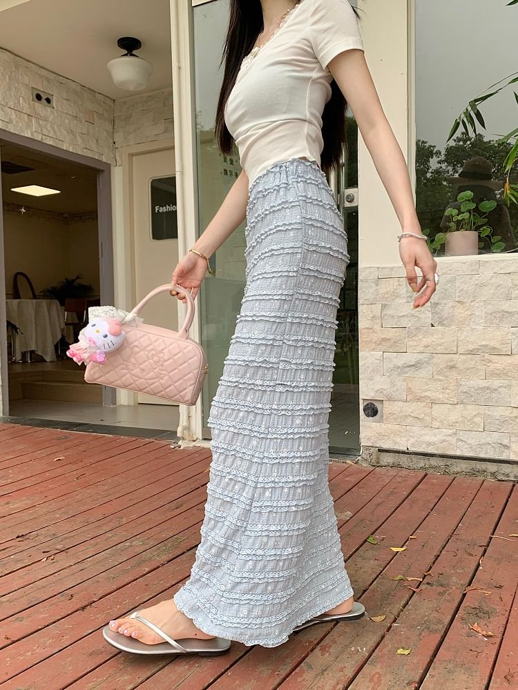 Skirt Rise Tiered Pencil Floral High Maxi