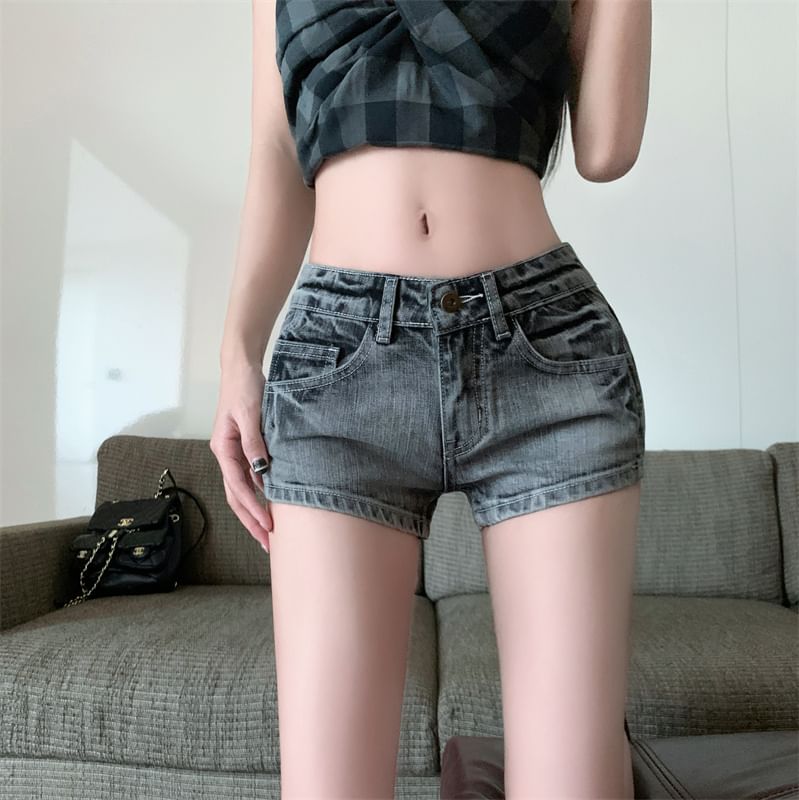 Rise Denim Shorts Mid Washed