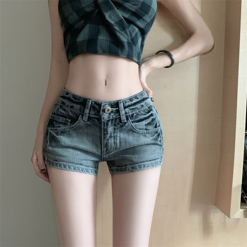 Rise Denim Shorts Mid Washed