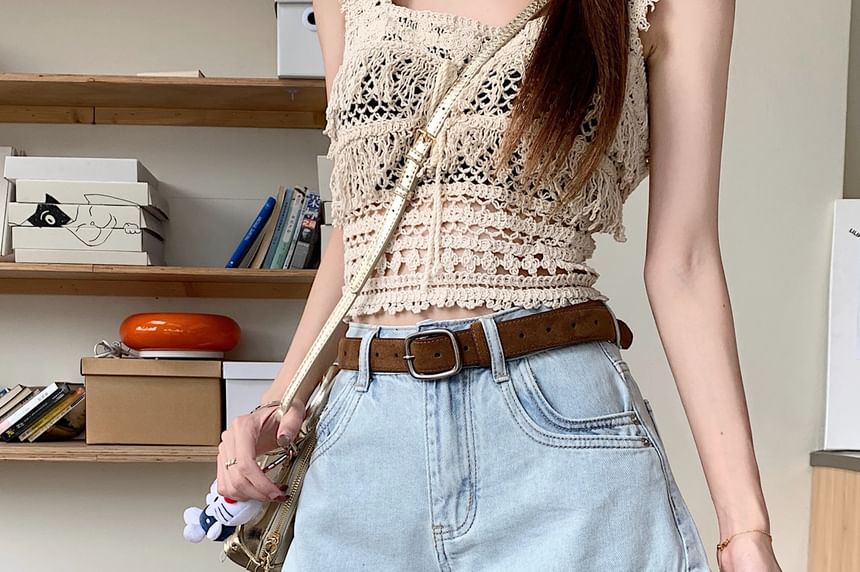 Washed Rise Mid Shorts Denim