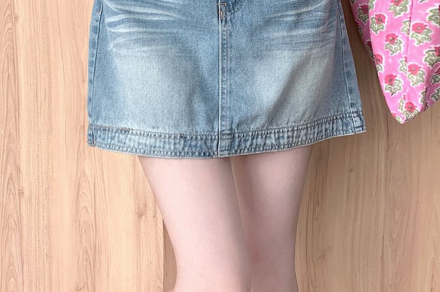 Washed Waist Mini A-Line Denim High Skirt