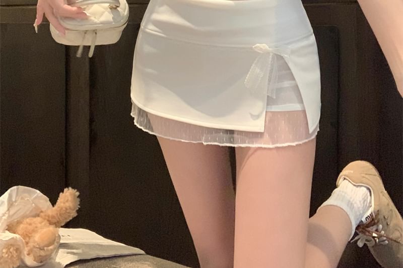 Pencil Skirt Mini Panel Mid Bow Lace Waist