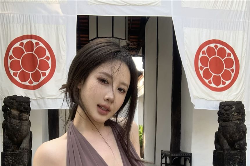 Tank Plain Fit Back Slim Crop Halter Open Top