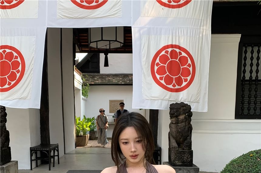 Tank Plain Fit Back Slim Crop Halter Open Top