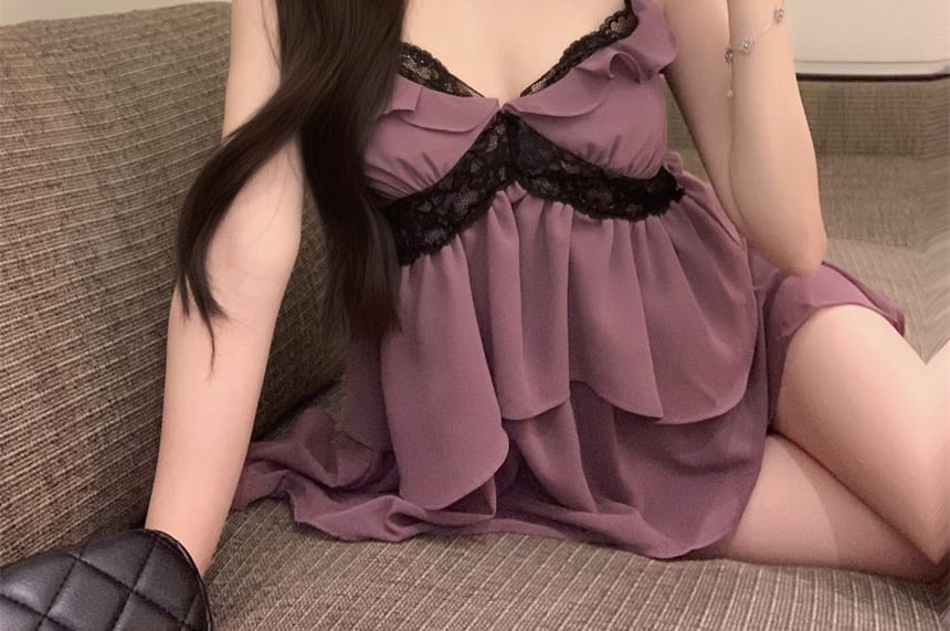 Ruffle Cami Flowy Top Lace Trim Panel