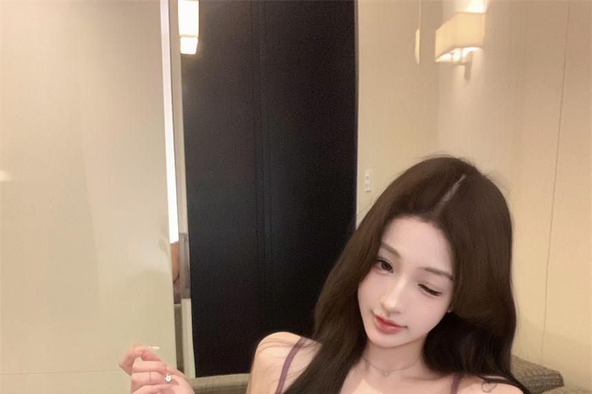 Ruffle Cami Flowy Top Lace Trim Panel