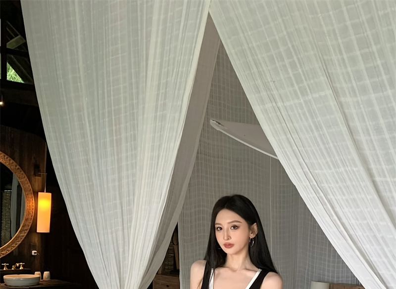 Tank Asymmetrical + Fit Dress Bodycon Sleeveless Scoop Set: Slim Neck Top Mini Plain