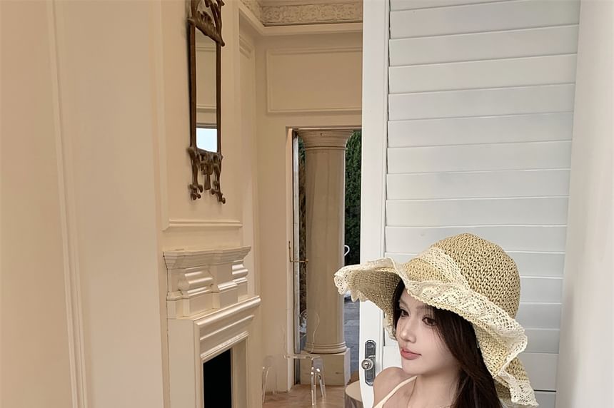 Strap Mini Dress Fringed Two-Piece Floral Spaghetti Bodycon Mock