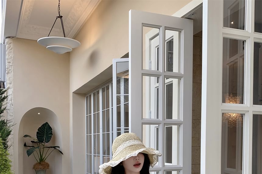 Strap Mini Dress Fringed Two-Piece Floral Spaghetti Bodycon Mock